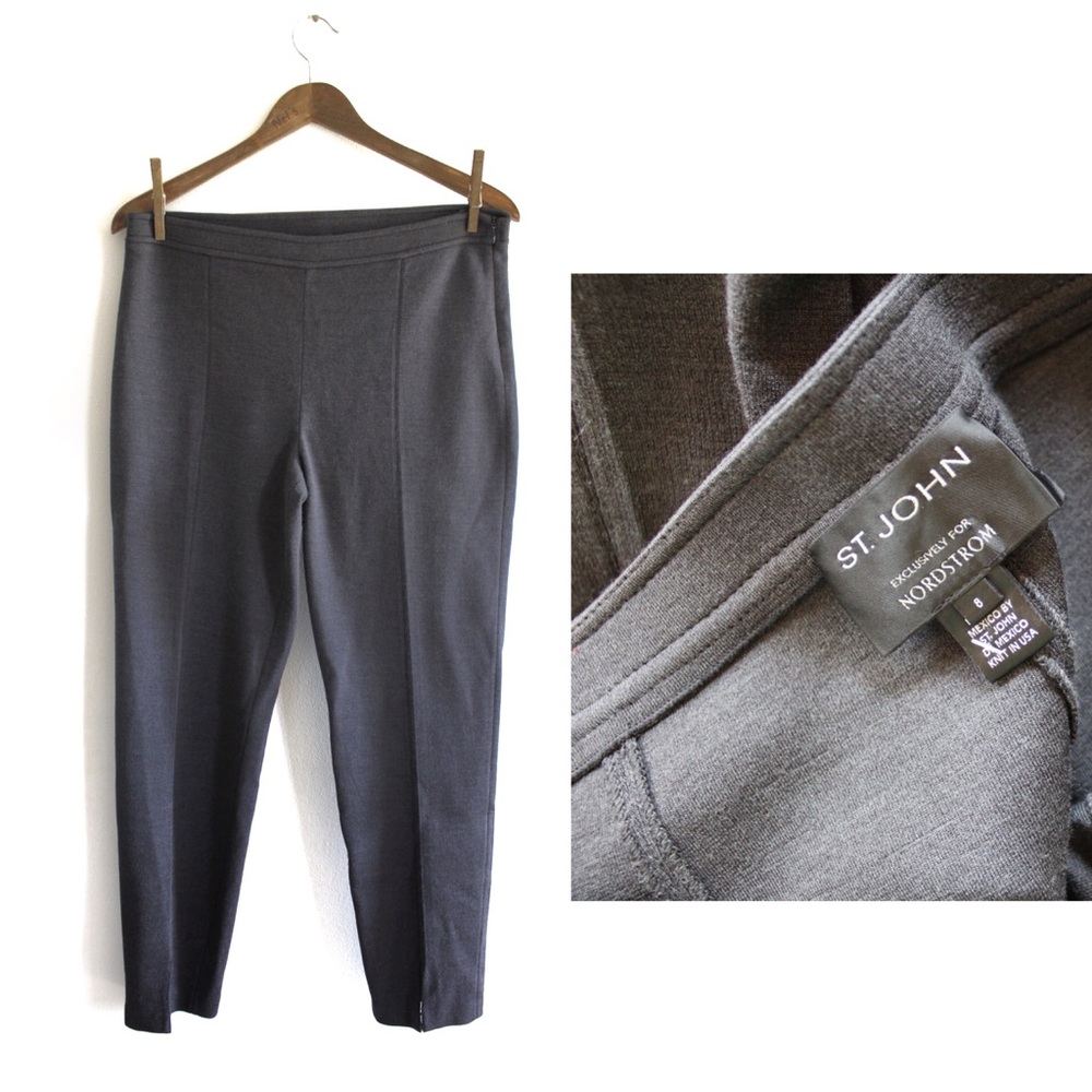 St. John Grey Front Slit Hem Cropped Dress Pants 8 29